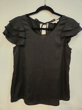 Veronika Maine Black Ruffle Sleeve Tie-Back Blouse